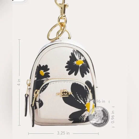 Coach NWT Mini Court Backpack Bag Charm With Floral Print - Picture 3 of 12